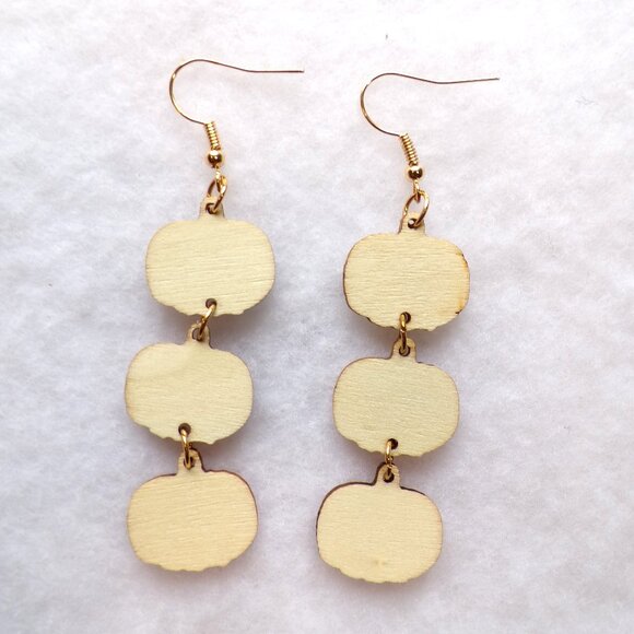 Fall Pumpkin Wood Dangle Earrings Halloween Thanksgiving - Picture 4 of 5